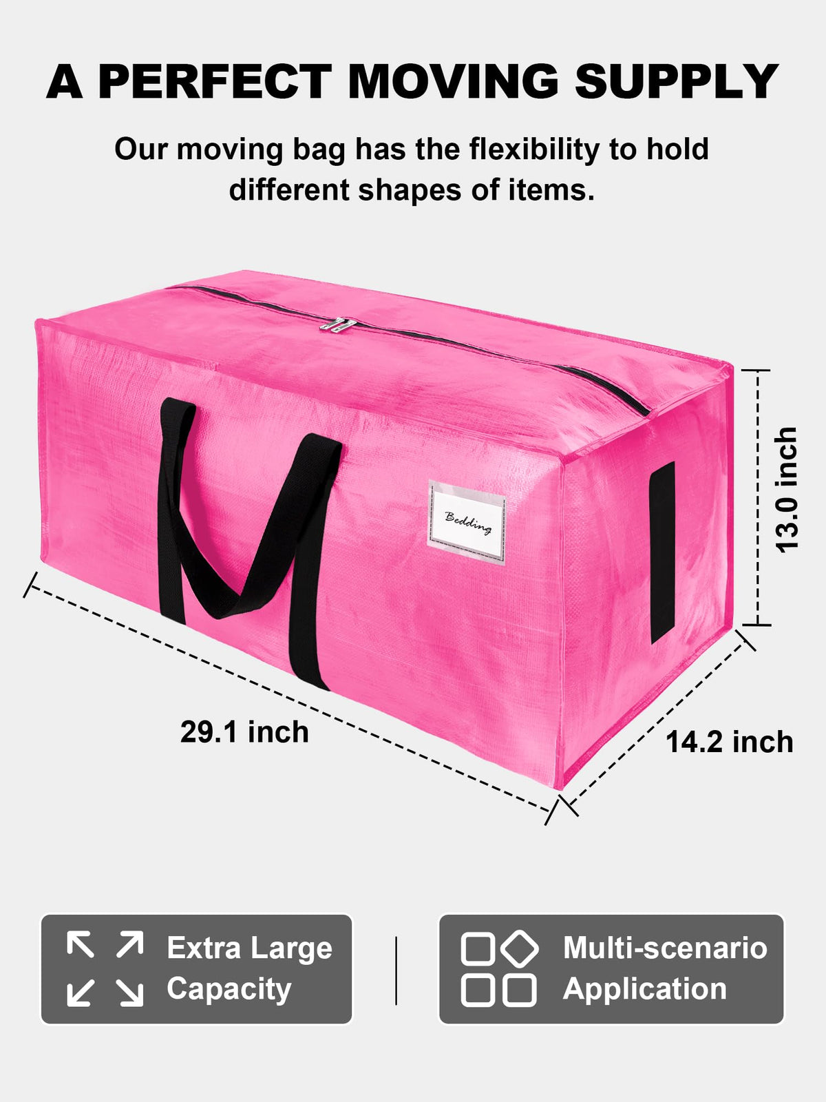 HOMESURE Supports 200lbs Heavy Duty Moving Bags - Strong Zipper & Wrap-Around Handles - Water-Resistant Storage Totes, Durable Alternative to Moving Boxes - 4 Pack - Semi-Transparent