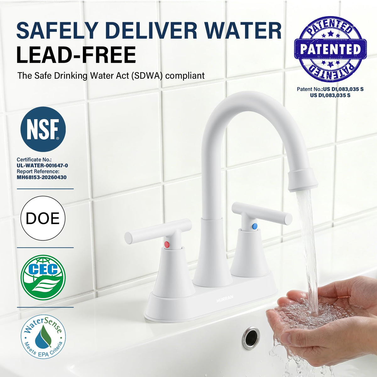 Matte Black Bathroom Faucet, Hurran 4 inch Centerset 2-Handle Lead-Free