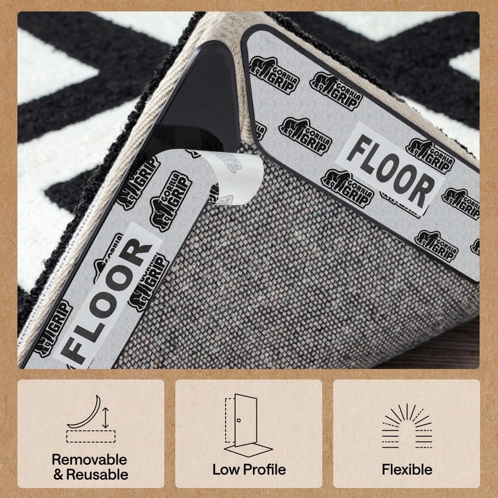 GORILLA GRIP® Extra Long Rug Grippers for Hardwood Floor, Reusable, Black