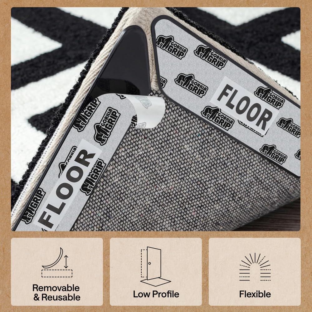 GORILLA GRIP® Extra Long Rug Grippers for Hardwood Floor, Reusable, Black