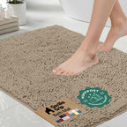 GORILLA GRIP Bath Rug Mat for Bathroom, Absorbent Chenille, 24x17 Gray