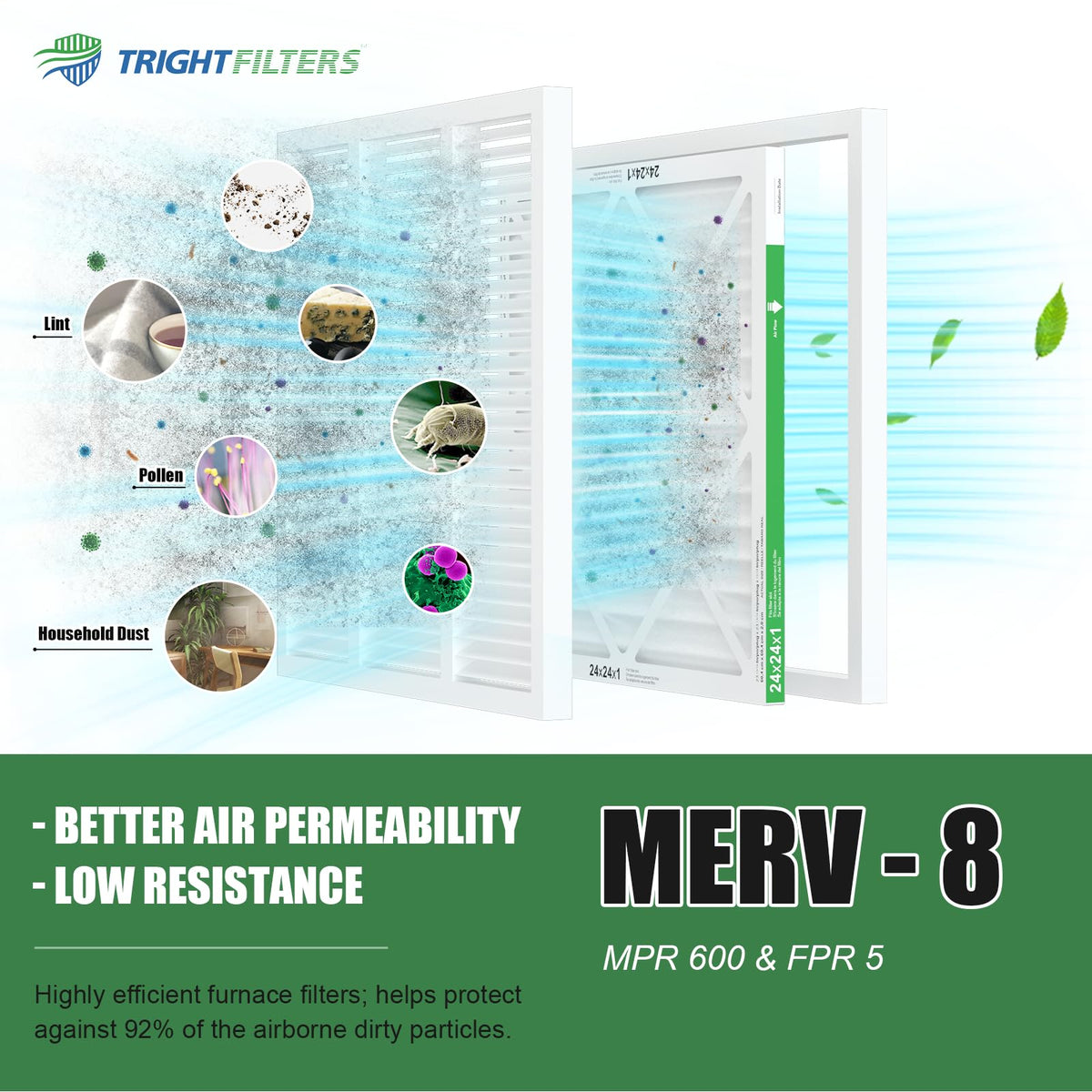 TRIGHTFILTERS 14x20x1 Air Filter 4 Pack, MERV 8 Filter Replacement