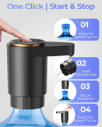 Water Jug Pump for 5 Gallon Bottle – Portable Electric USB-C Charging Dispenser, Dual Powerful Motors, Fast Flow, Fits 2-5 Gallon Jugs – Ideal for Home, Office, Camping, RV, Black