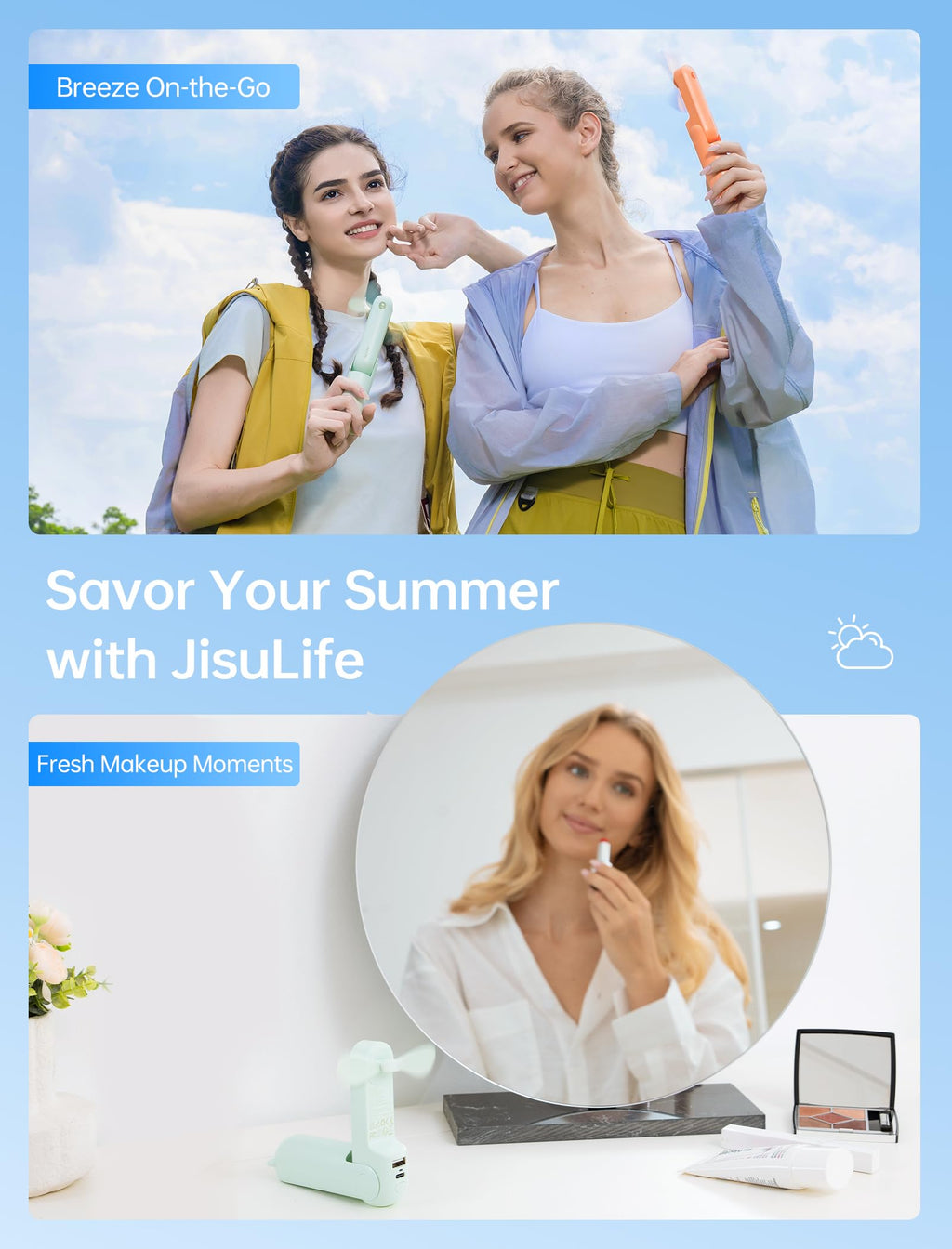 JISULIFE 3 IN 1 Portable Fan with Power Bank & Flashlight Featured