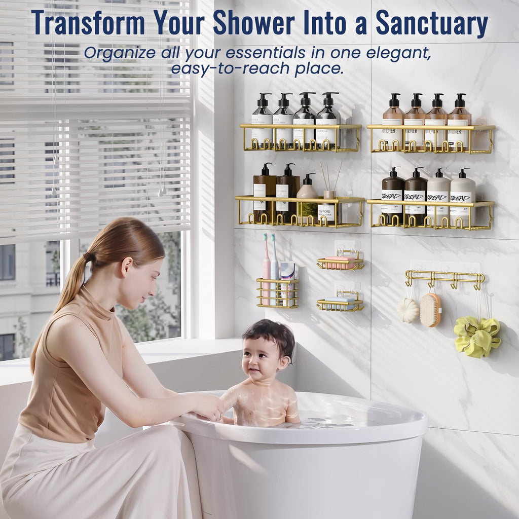 8 Pack Adhesive Bathroom Holders & Dispensers for Kids & Adults, Black