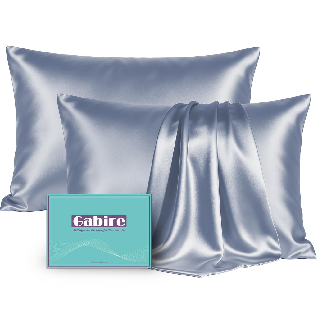 Gabire Mulberry Silk Pillowcases Set of 2, Both Sides Real Silk Pillowcase for Hair and Skin Prevent Acne Pillowcase Organic Silk Pillow case 2 Pack with Hidden Zipper, Navy Blue, Standard (20"×26")
