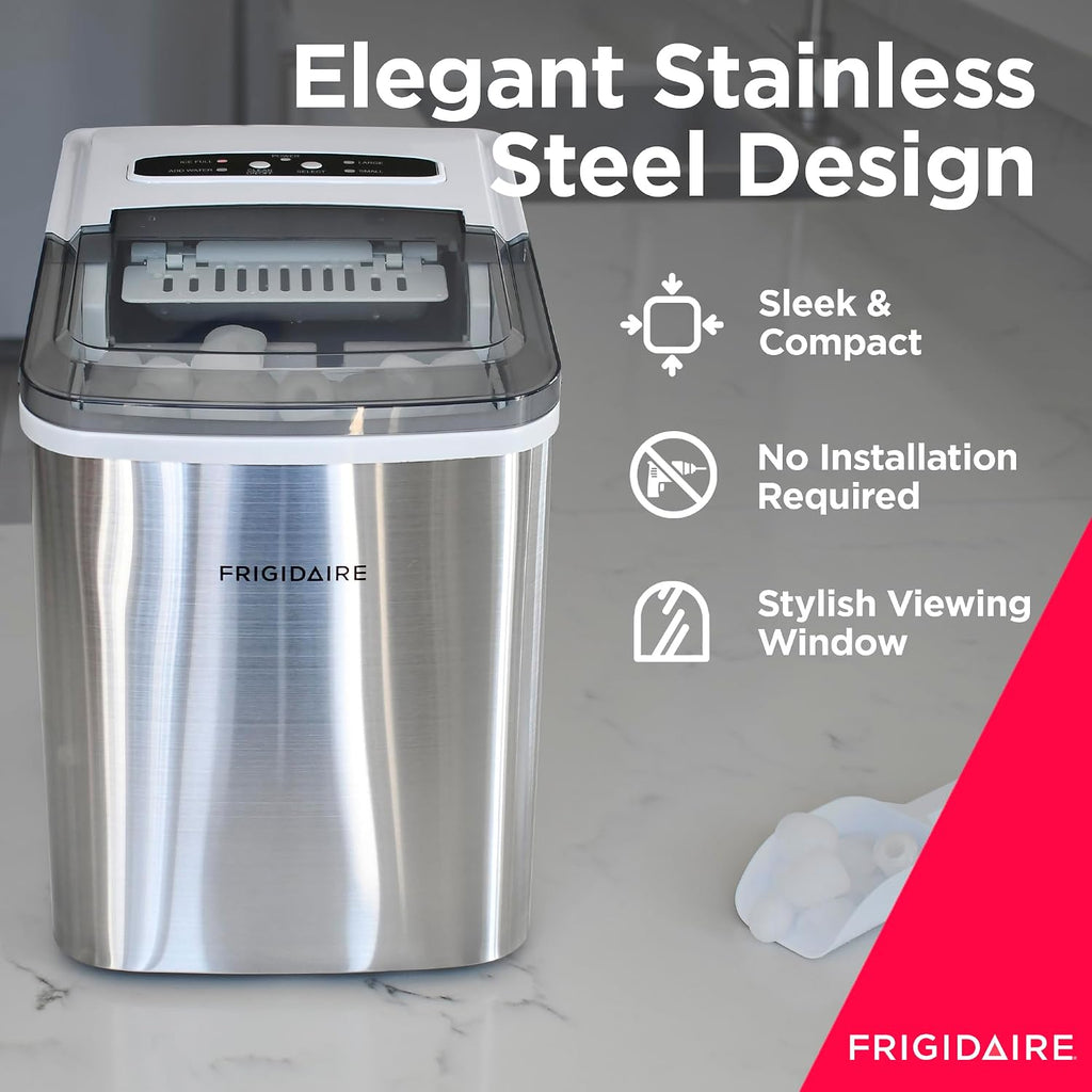 Frigidaire 26 Lbs per Day Portable Compact Maker, Ice Making Machine, Stainless, Medium