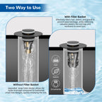 Hibbent Upgraded 3 in 1 Bathroom Sink Drain Strainer, Pop Up Stopper
