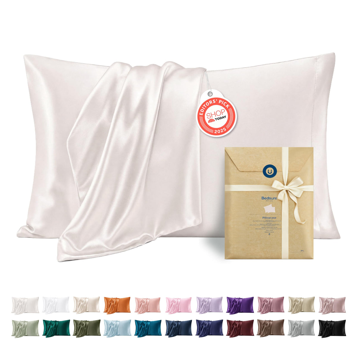 Bedsure Satin Pillowcase Standard Set of 2, Similar to Silk Pillowcase Grey