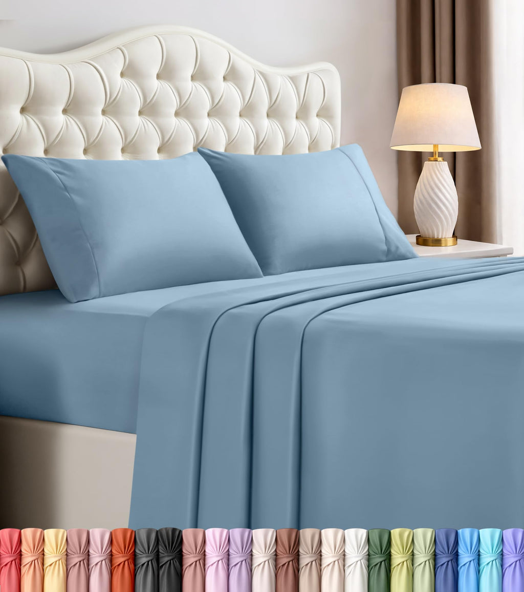 Queen Sheet Set, 4 Pieces 16" Deep Pocket Hotel Luxury Sheets, Heather Sage