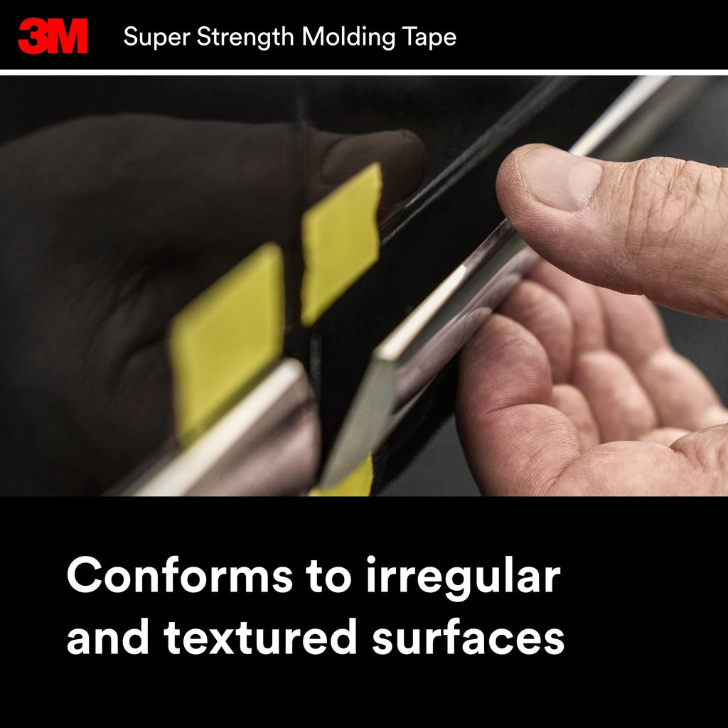 3M Super-Strength Molding Tape, 1/2 in x 15 ft, Double-Sided Adhesive, Permanently Attaches Side Moldings, Trim and Emblems to Interior and Exterior of Vehicles (03614), Gray
