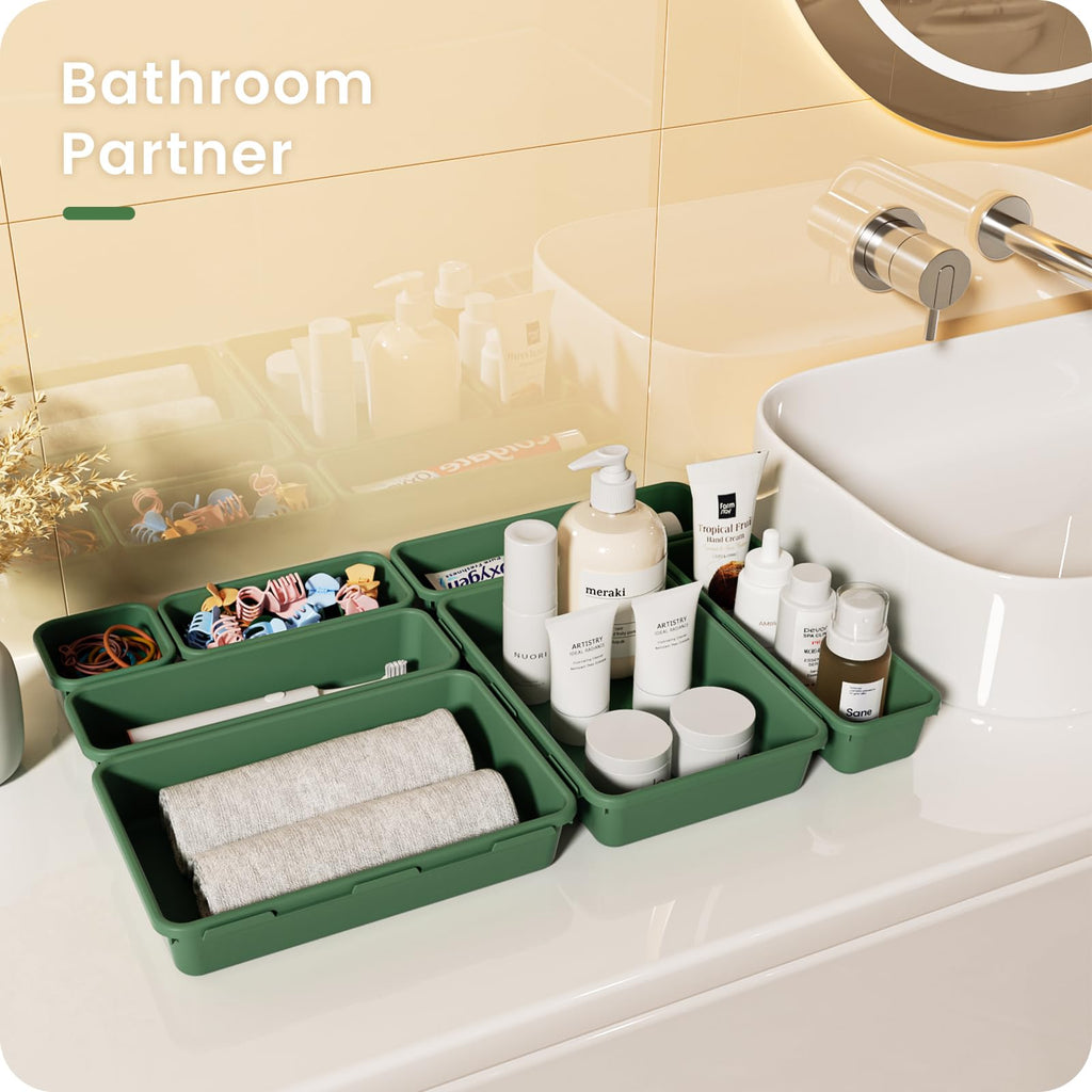 A-LuGei 【Military Grade】 Drawer Organizer for Vanity Bathroom Makeup Desk