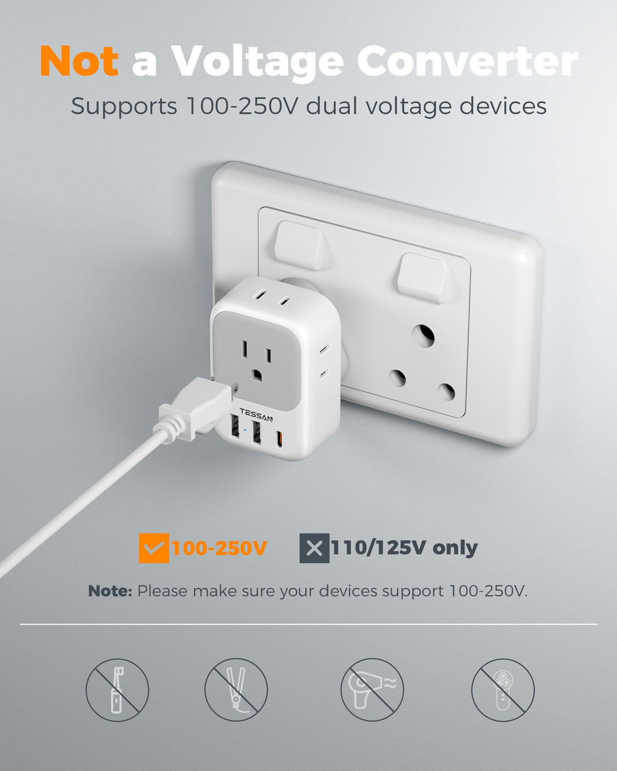 TESSAN European Travel Plug Adapter 2 Pack, Type C Plug