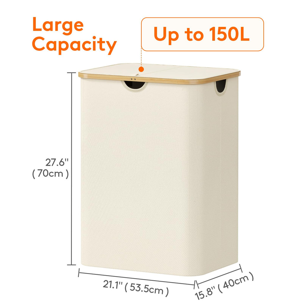 Lifewit 105L Large Laundry Basket with Lid, Removable Bags, Beige