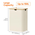 Lifewit 105L Large Laundry Basket with Lid, Removable Bags, Beige