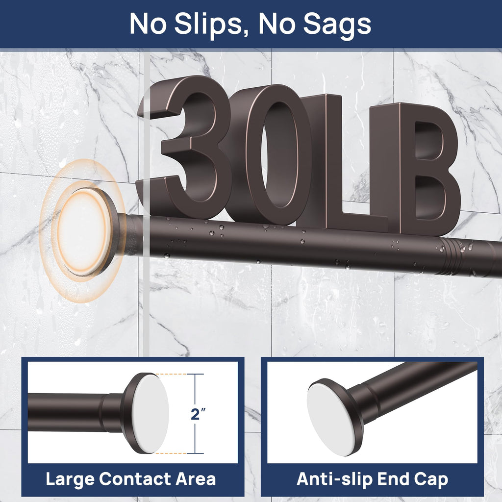 ENJOYBASICS 1" Black Shower Curtain Rod, 30-52" Adjustable, Secure Tension