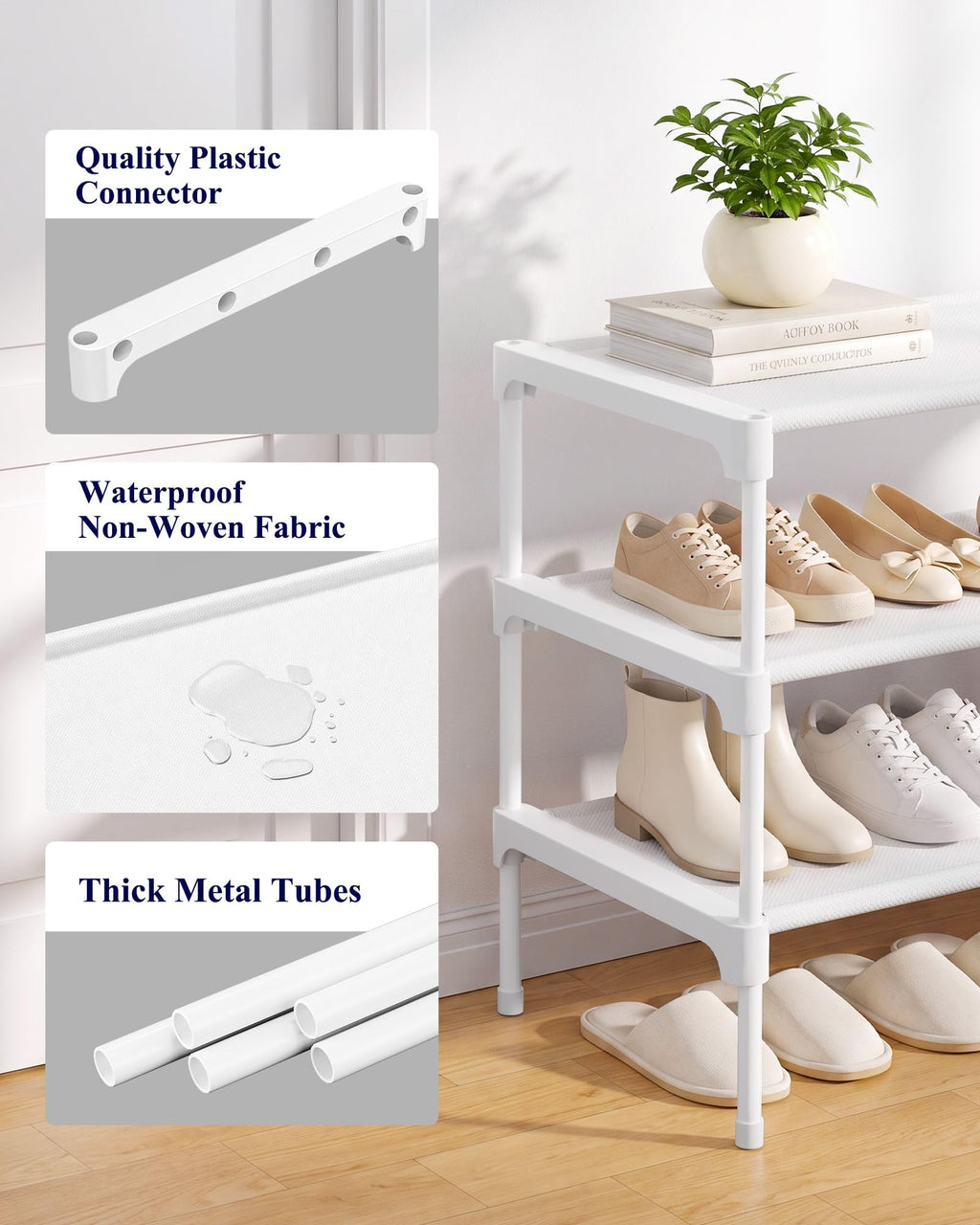 Kitsure Shoe Rack - Non-Woven Shoe Rack Shelf, Shoe Organizer for Closet, Entryway, Garage & Corridor, Stackable Shoe Shelves, 27.5" Wide - 2 Tier, Black