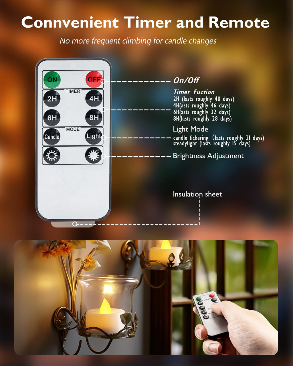 Homemory 24-Pack Remote Flameless LED Battery Tea Light Candles, 400+Hrs