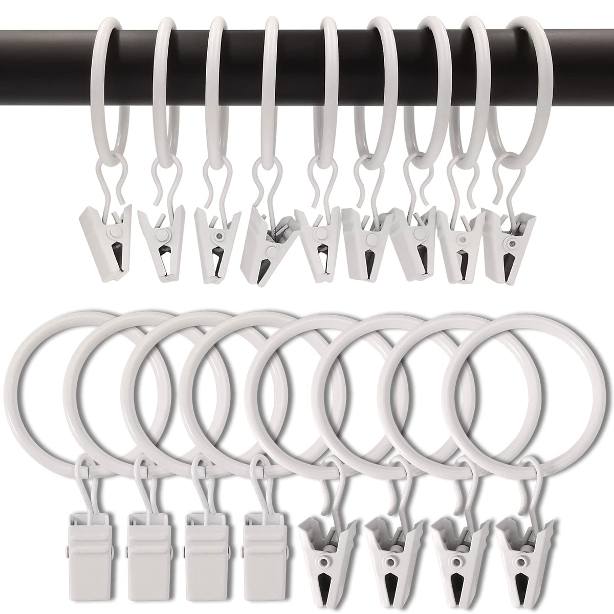 40 Pack Metal Curtain Rings with Clips, 1.5 in ID, Gold