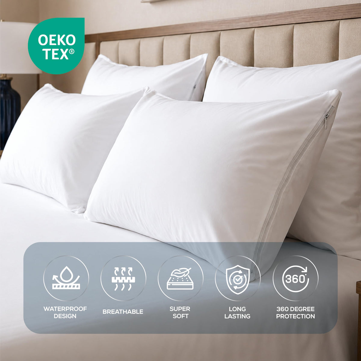 Set of 2 Pillow Protectors with Zipper Standard Size, Pillow Covers