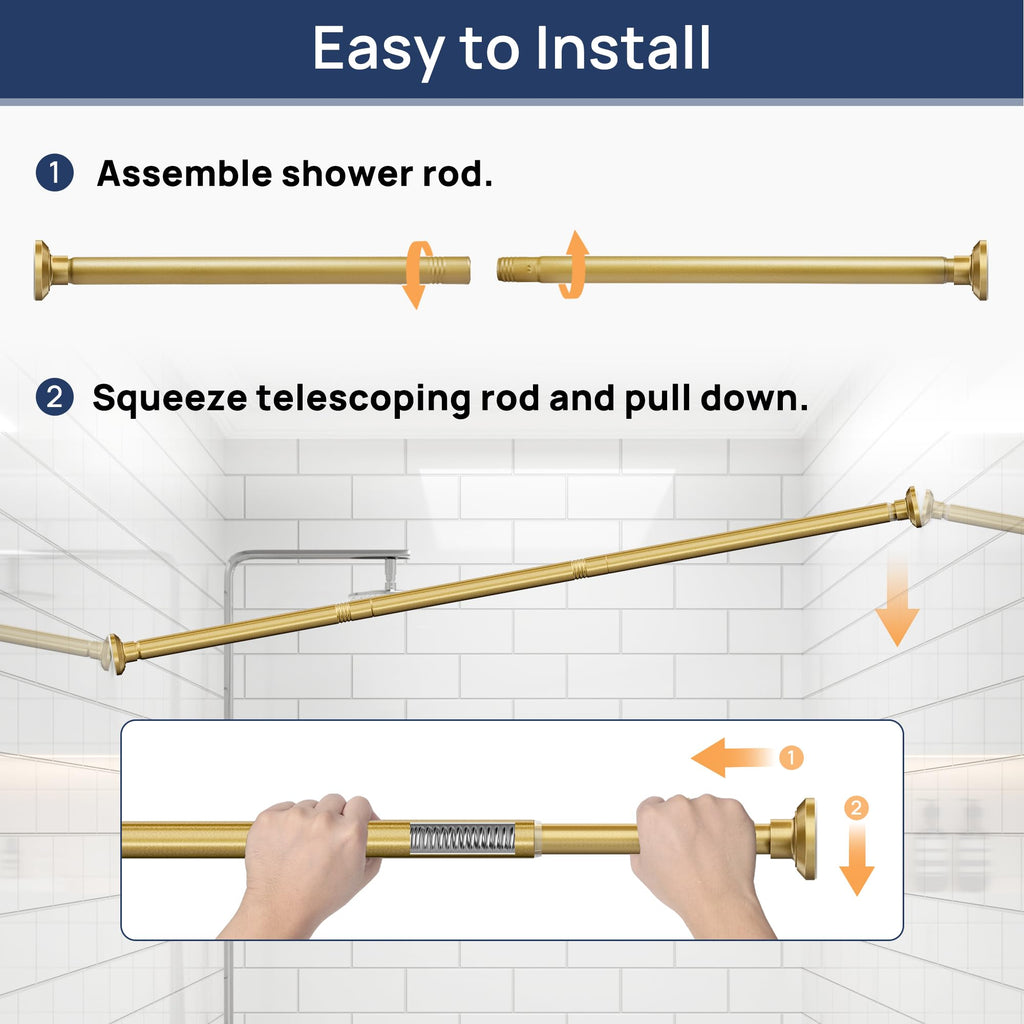 ENJOYBASICS 1" Black Shower Curtain Rod, 30-52" Adjustable, Secure Tension