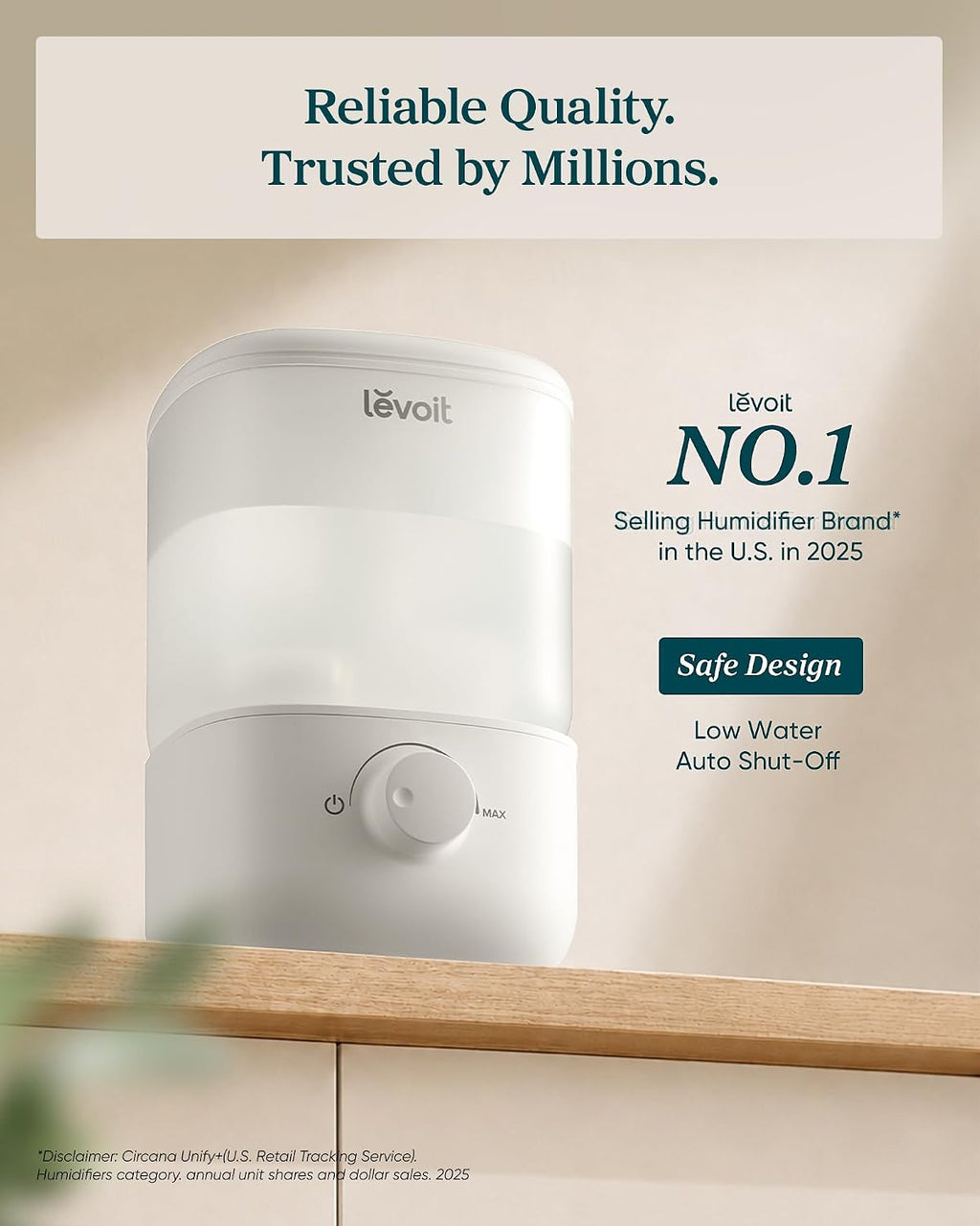 Levoit Top Fill Humidifiers for Bedroom, 2.5L Tank for Large Room, 25dB