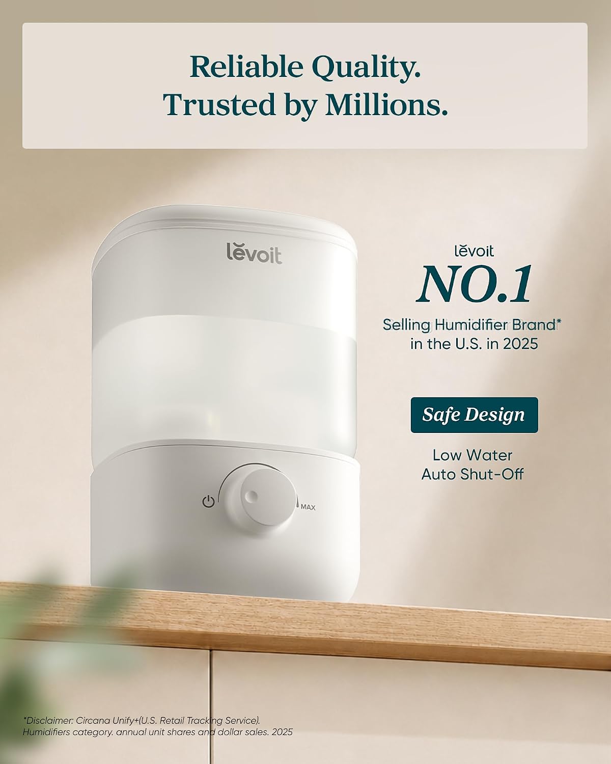 Levoit Top Fill Humidifiers for Bedroom, 2.5L Tank for Large Room, 25dB