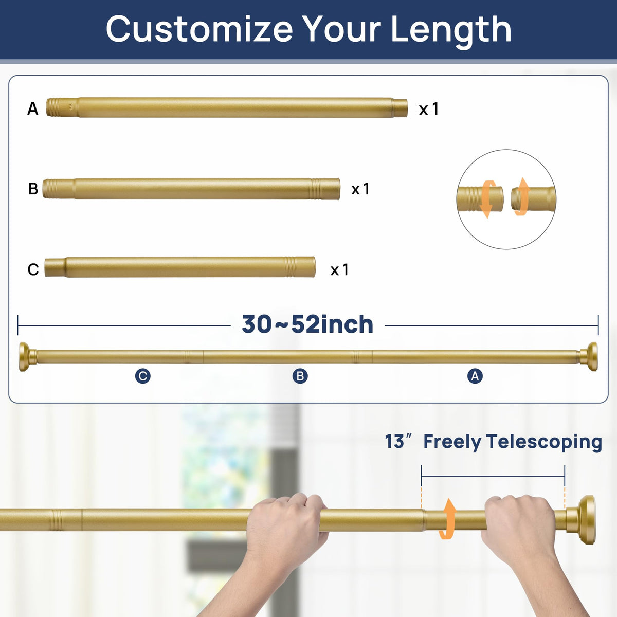 ENJOYBASICS 1" Black Shower Curtain Rod, 30-52" Adjustable, Secure Tension