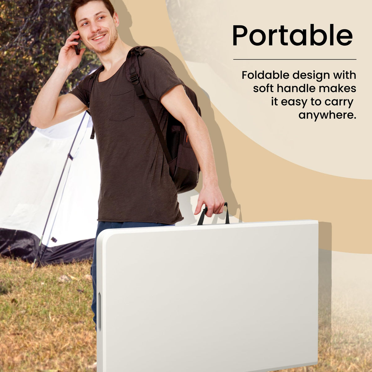 10 PACK of 8 Feet Foldable Table with Built in Handle & Steel Legs | 8 FT Heavy Duty Portable | Perfect for Party, Dining, Wedding, Events, Picnic Indoor, Outdoor, Camping, Temporary - 8 Foot