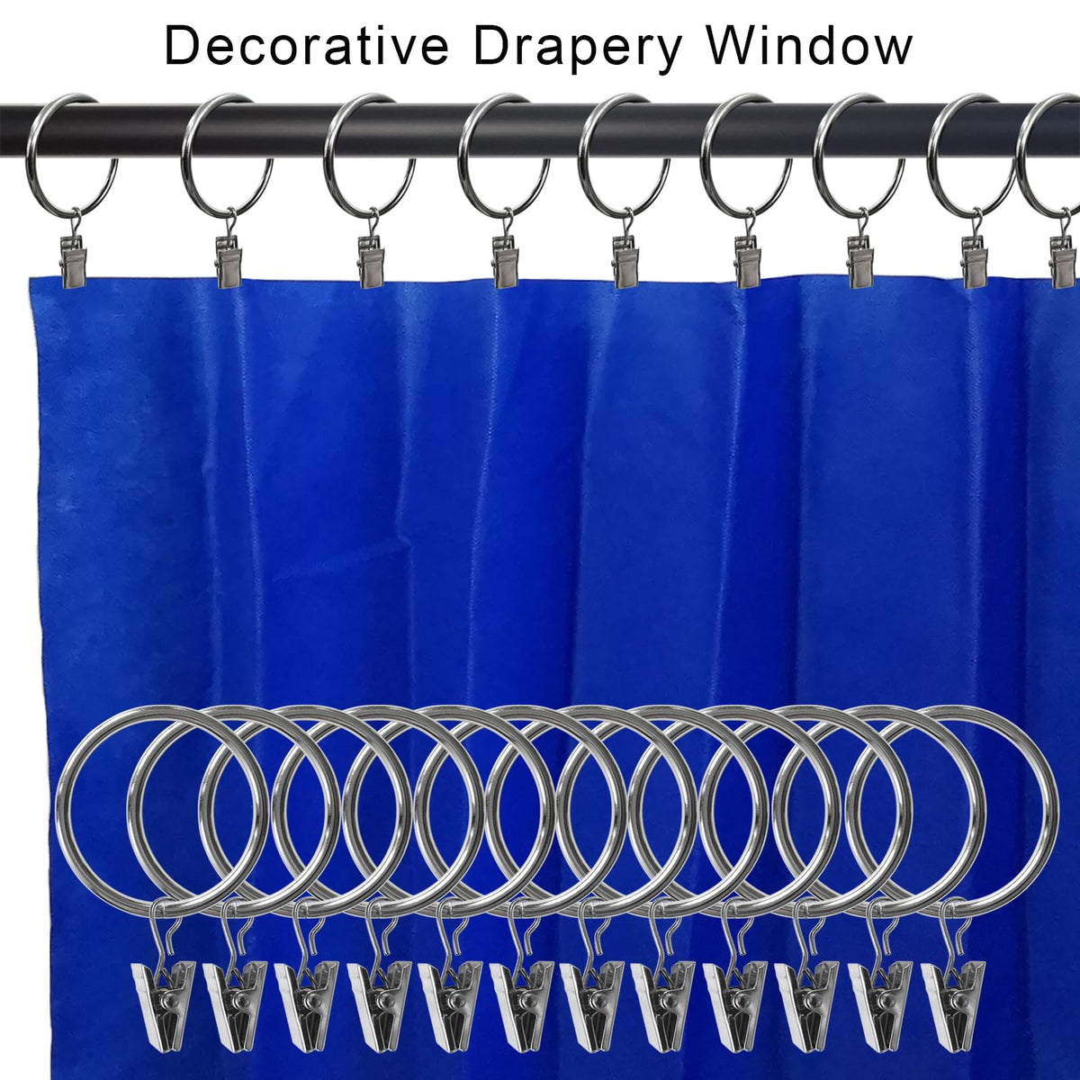 40 Pack Metal Curtain Rings with Clips, 1.5 in ID, Gold