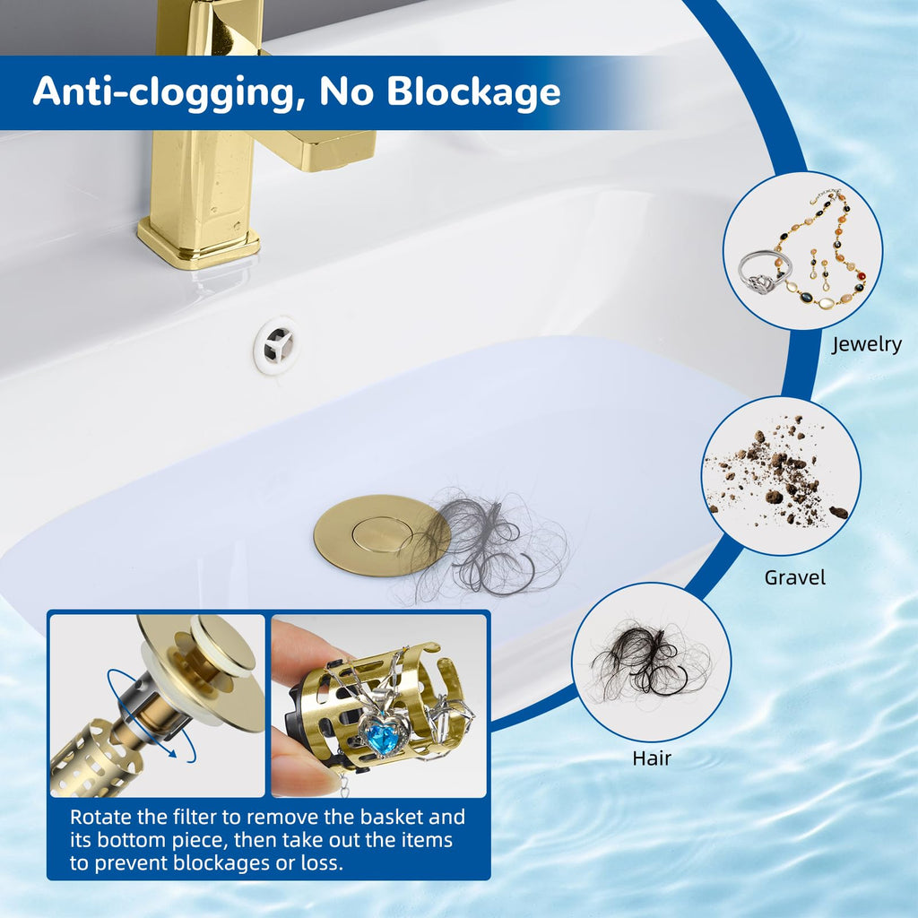 Hibbent Upgraded 3 in 1 Bathroom Sink Drain Strainer, Pop Up Stopper