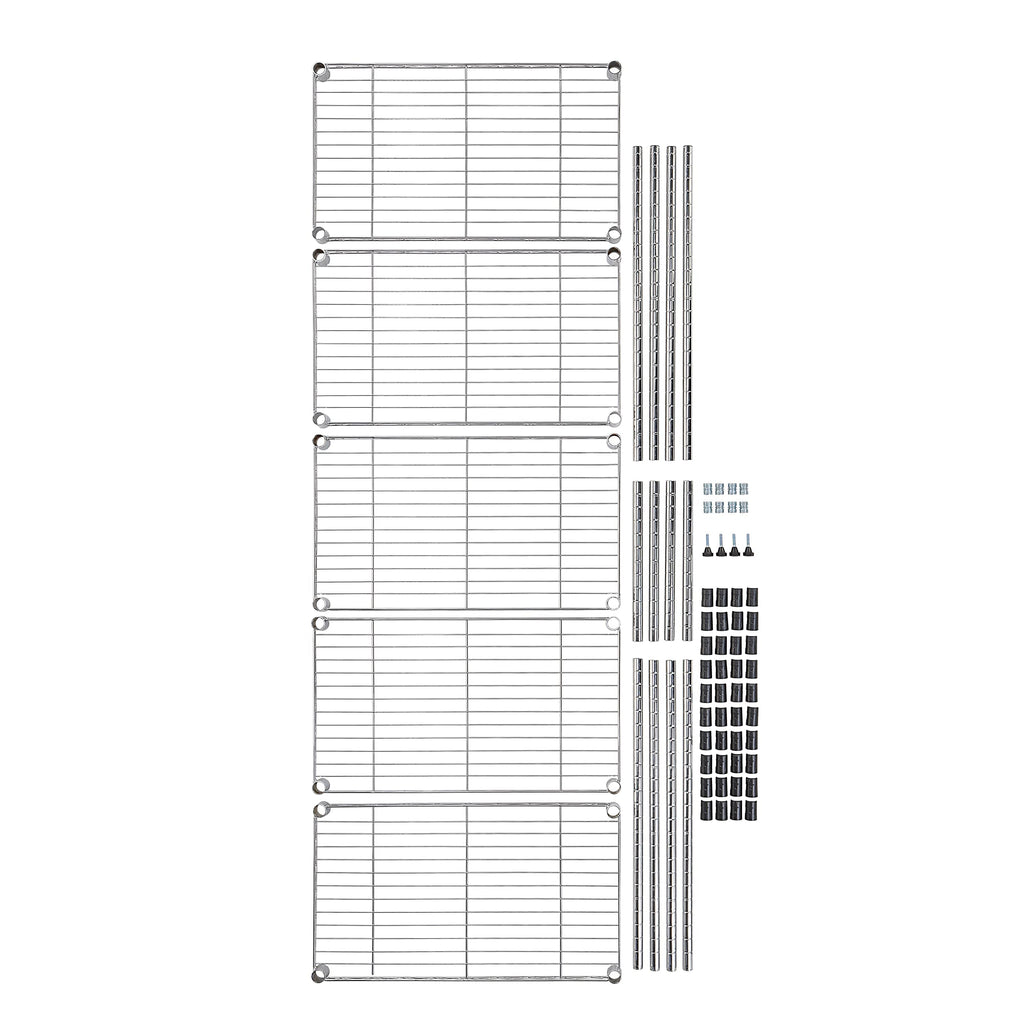 Amazon Basics 5-Shelf Tower Adjustable Storage Shelving Unit, Chrome, 16" x 16" x 54", 150 lbs Per Shelf