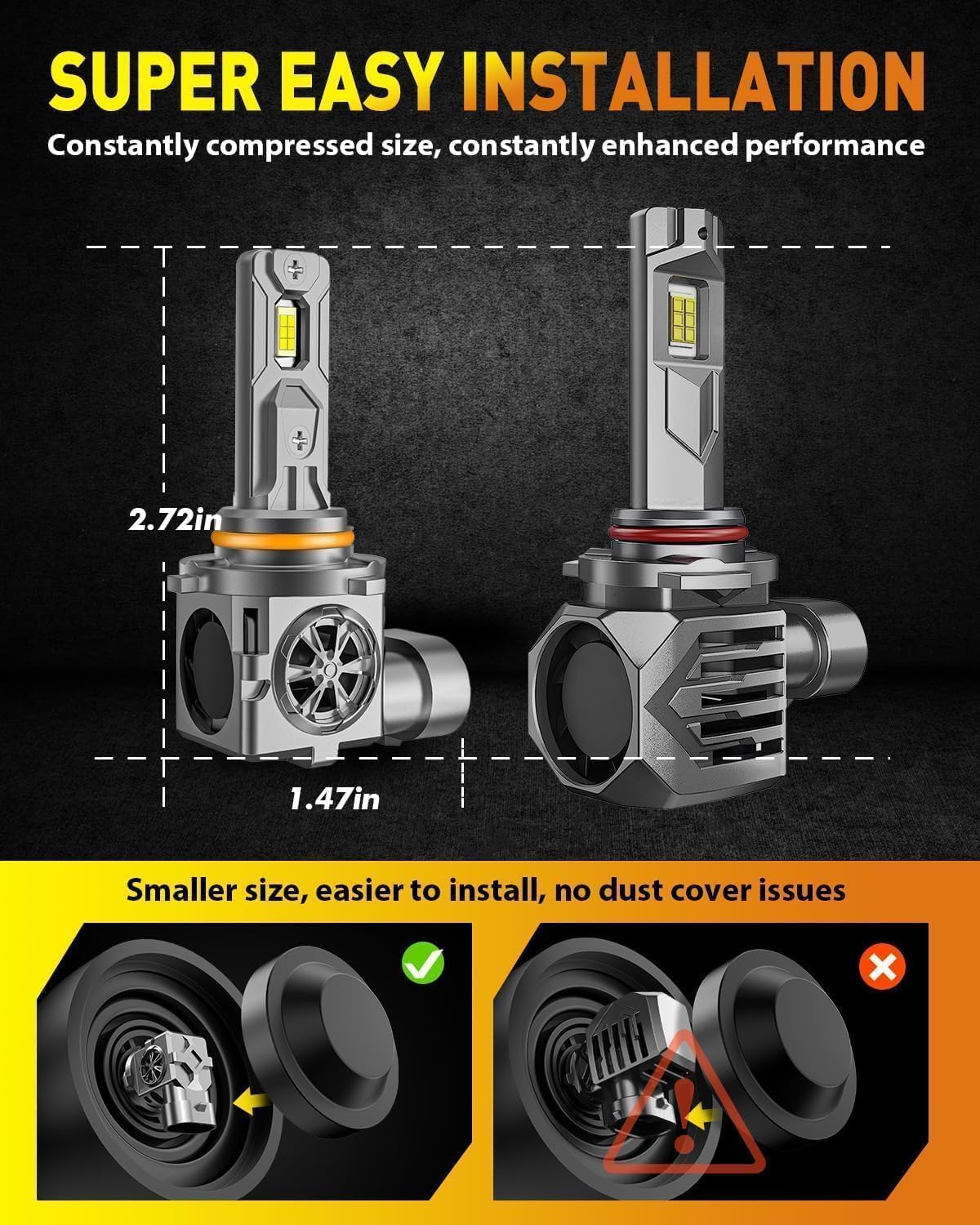 Termitor Laest H4/9003 HB2 Exterior Light Bulbs for Off-road, 15X Brighter 90,000LM, 85K+ hrs, 6500K Cool White, IP68 Waterproof, 1:1 OEM Size, 3 Minute Installation, Pack of 2