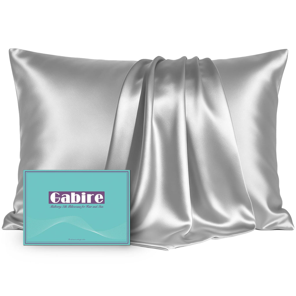 Gabire Mulberry Silk Pillowcases Set of 2, Both Sides Real Silk Pillowcase for Hair and Skin Prevent Acne Pillowcase Organic Silk Pillow case 2 Pack with Hidden Zipper, Navy Blue, Standard (20"×26")