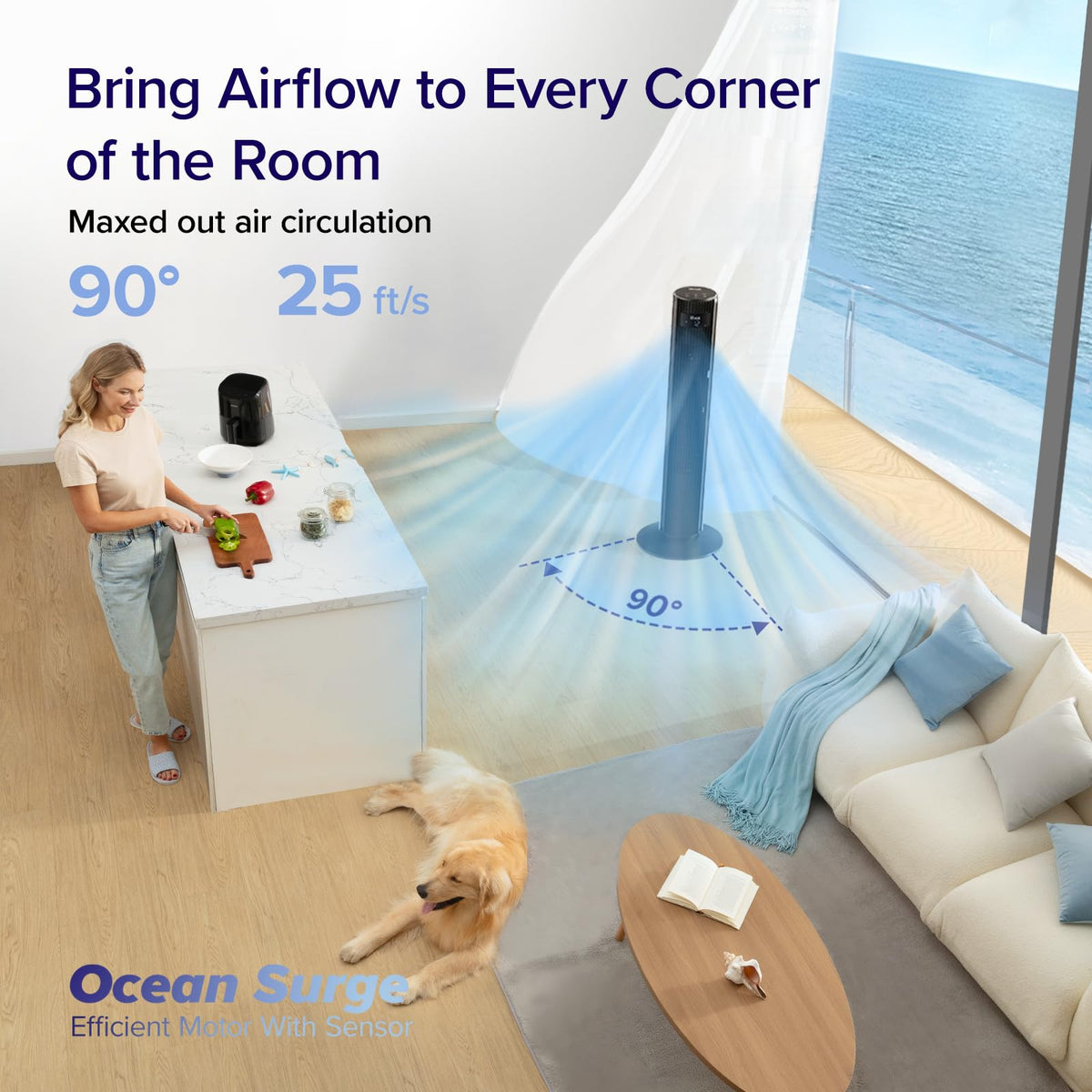 Levoit Tower Fan for Bedroom, 20dB Quiet Desk Fan, Easy to Carry & Plug-in