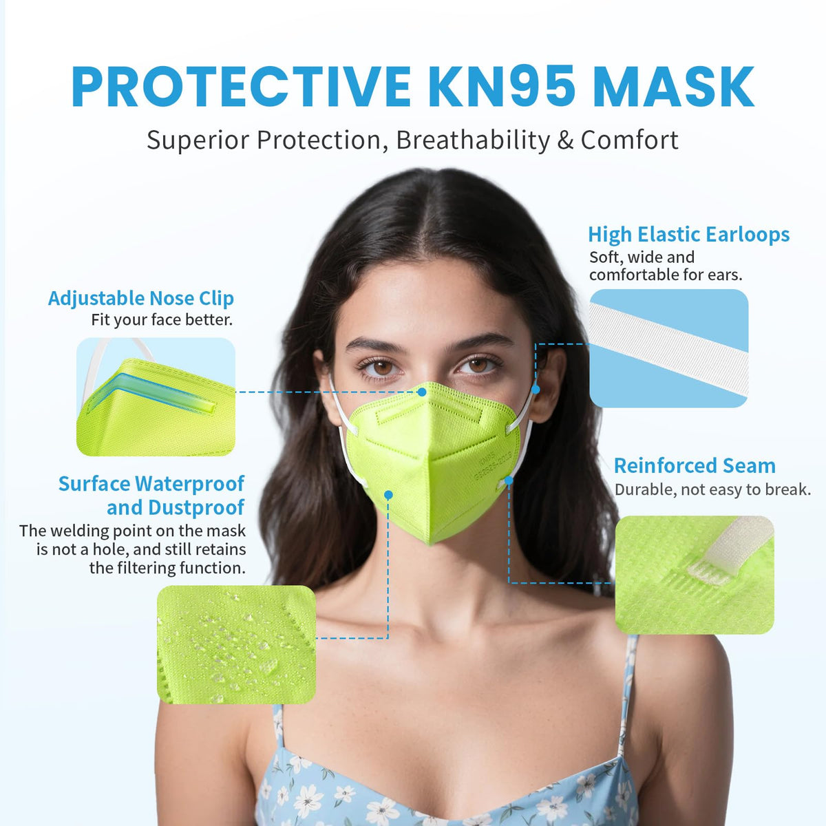 akgk KN95 Face Mask 50 PCS, Breathable Protection Masks, 5-Ply KN95 Black Masks, Cup Dust Safety Masks