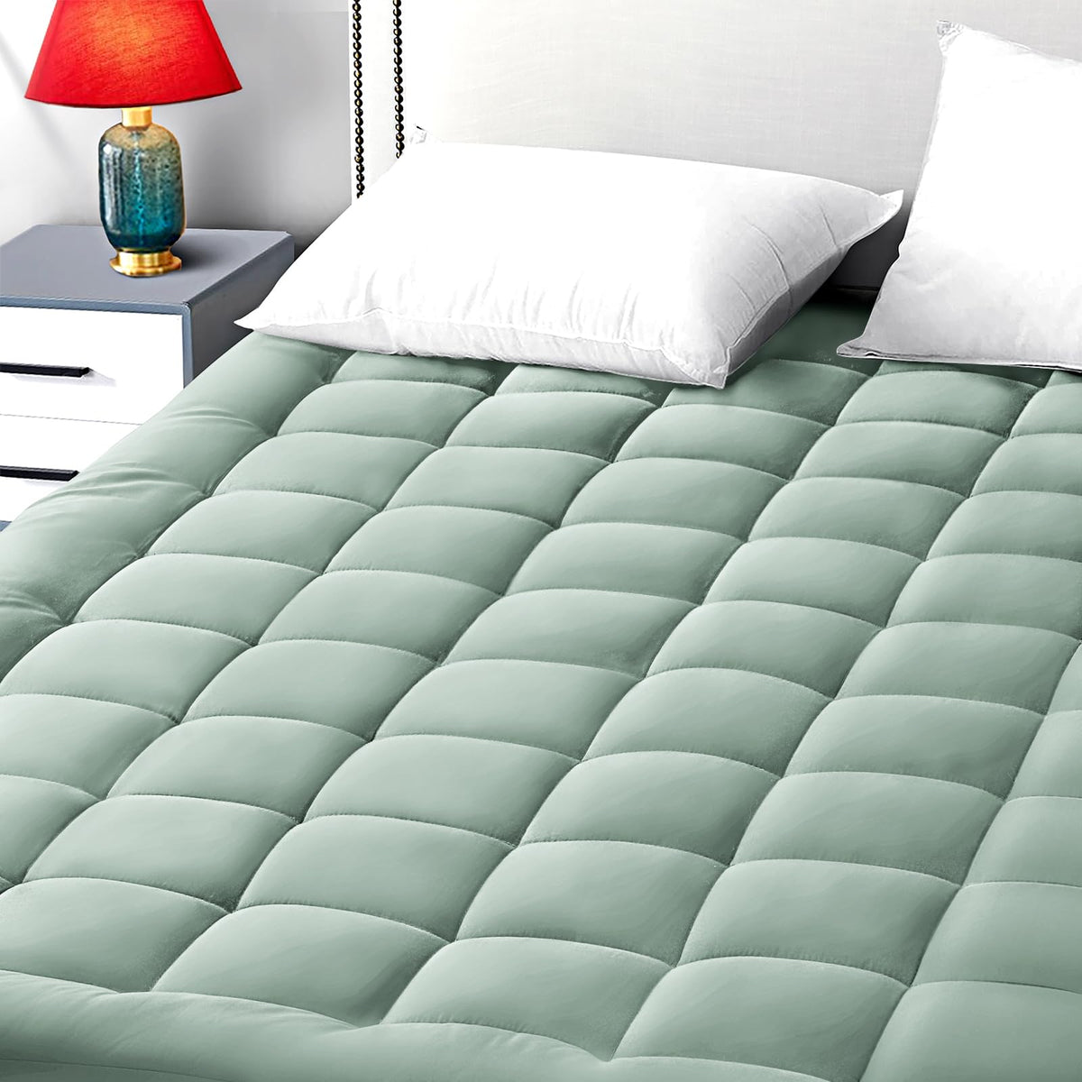 EASELAND King Size Mattress Pad Cotton Pillow Top Mattress Topper White