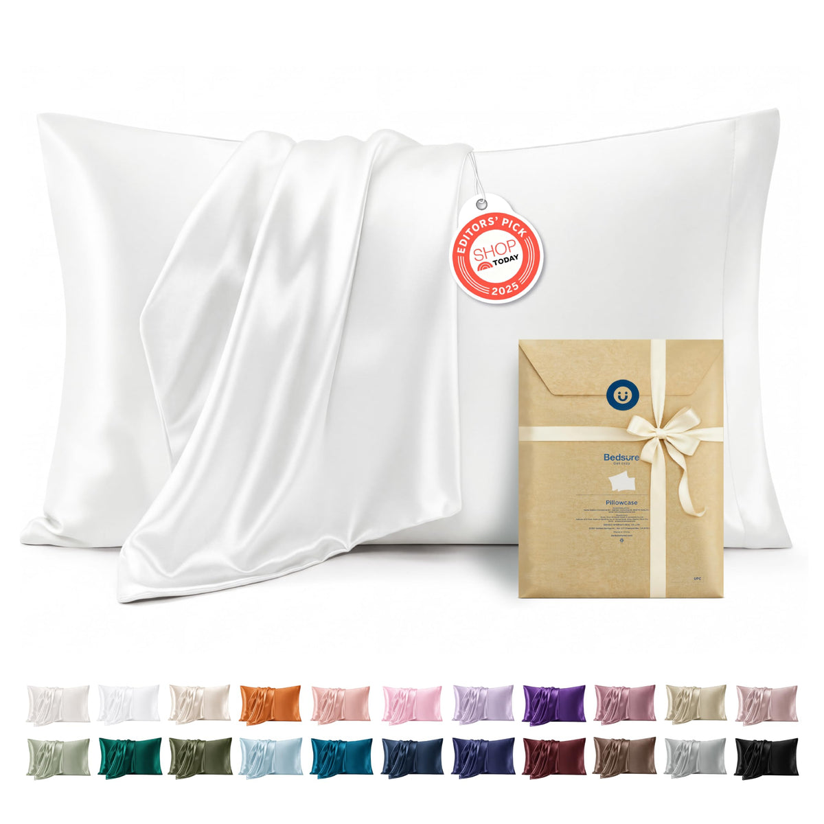 Bedsure Satin Pillowcase Standard Set of 2, Similar to Silk Pillowcase Grey