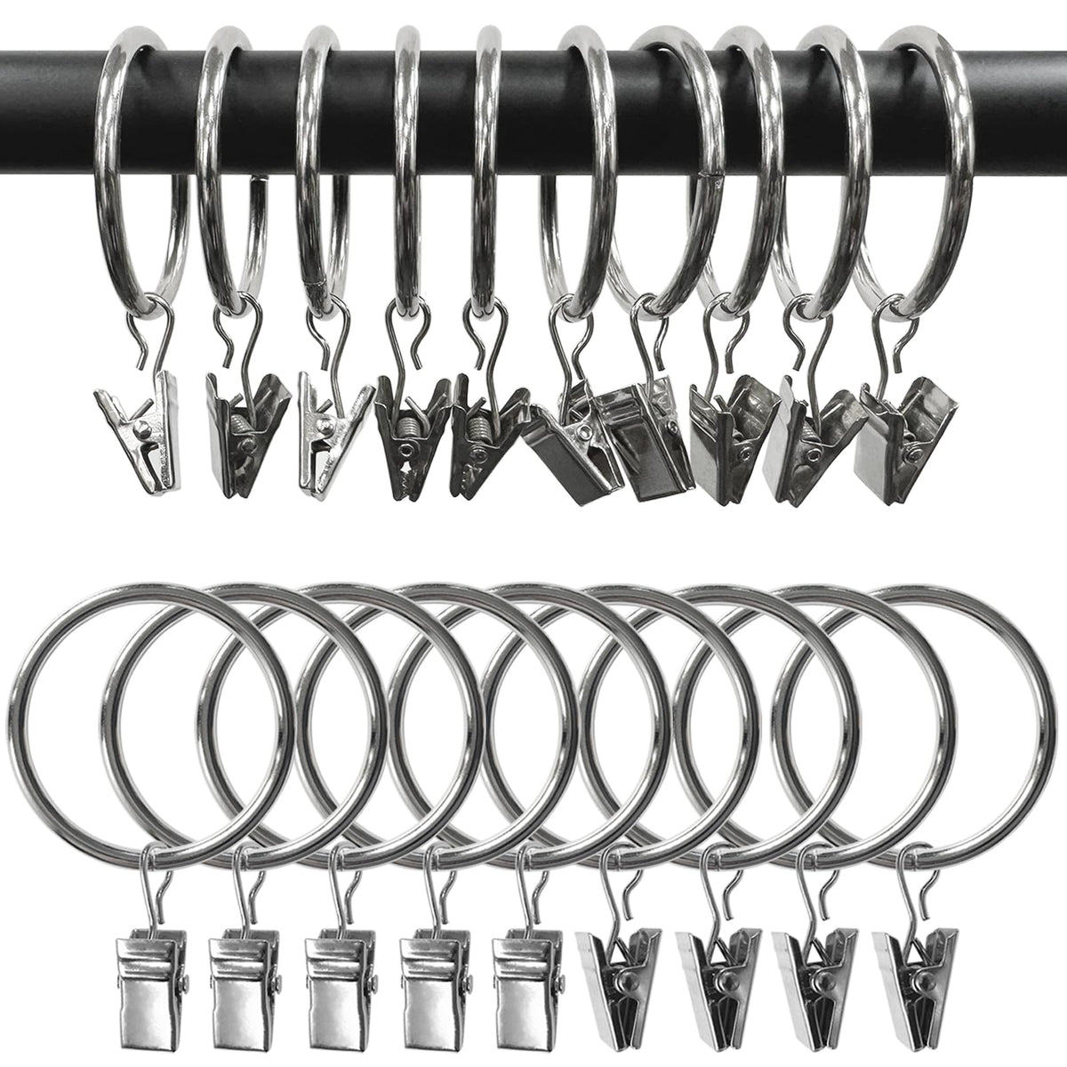 40 Pack Metal Curtain Rings with Clips, 1.5 in ID, Gold