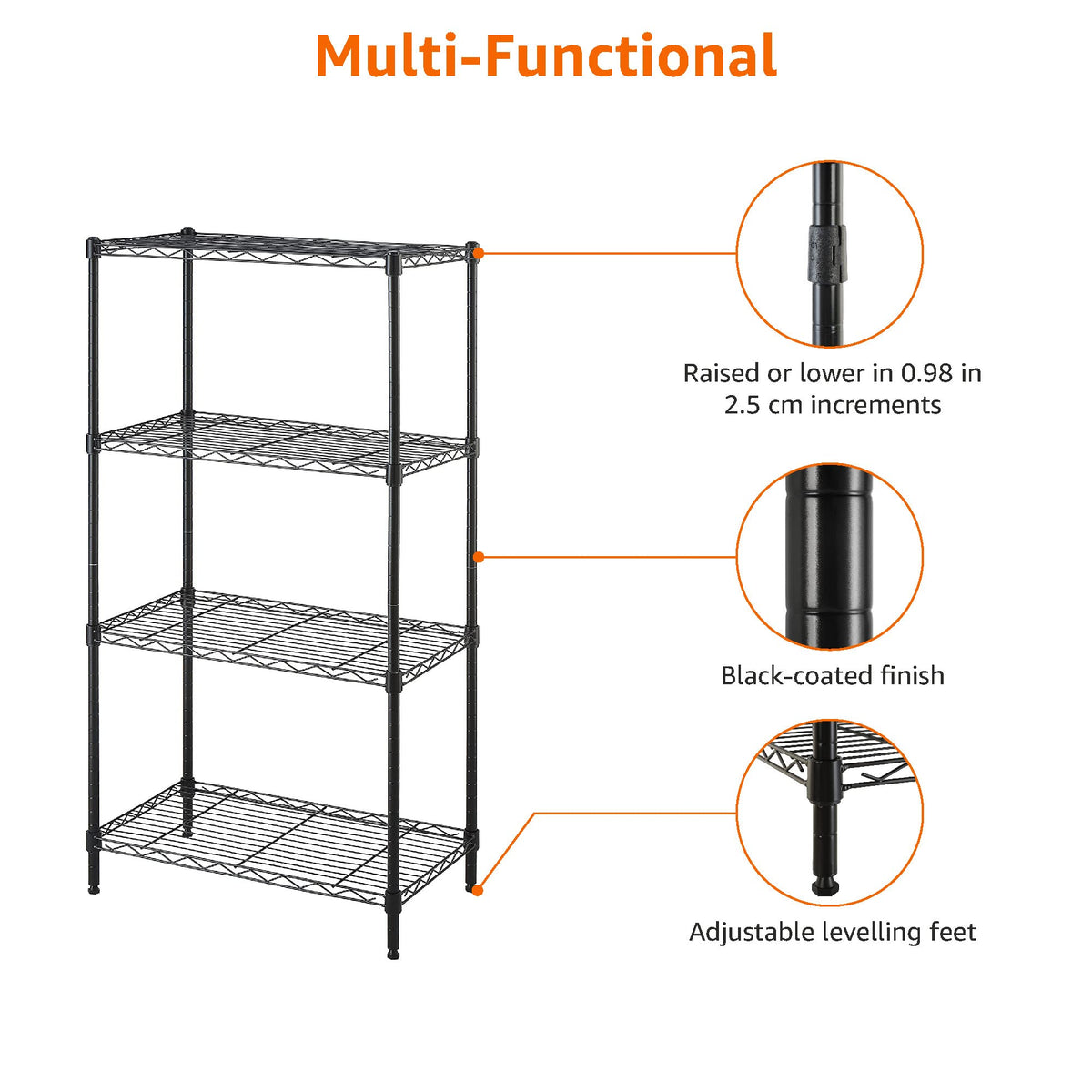 Amazon Basics 5-Shelf Tower Adjustable Storage Shelving Unit, Chrome, 16" x 16" x 54", 150 lbs Per Shelf
