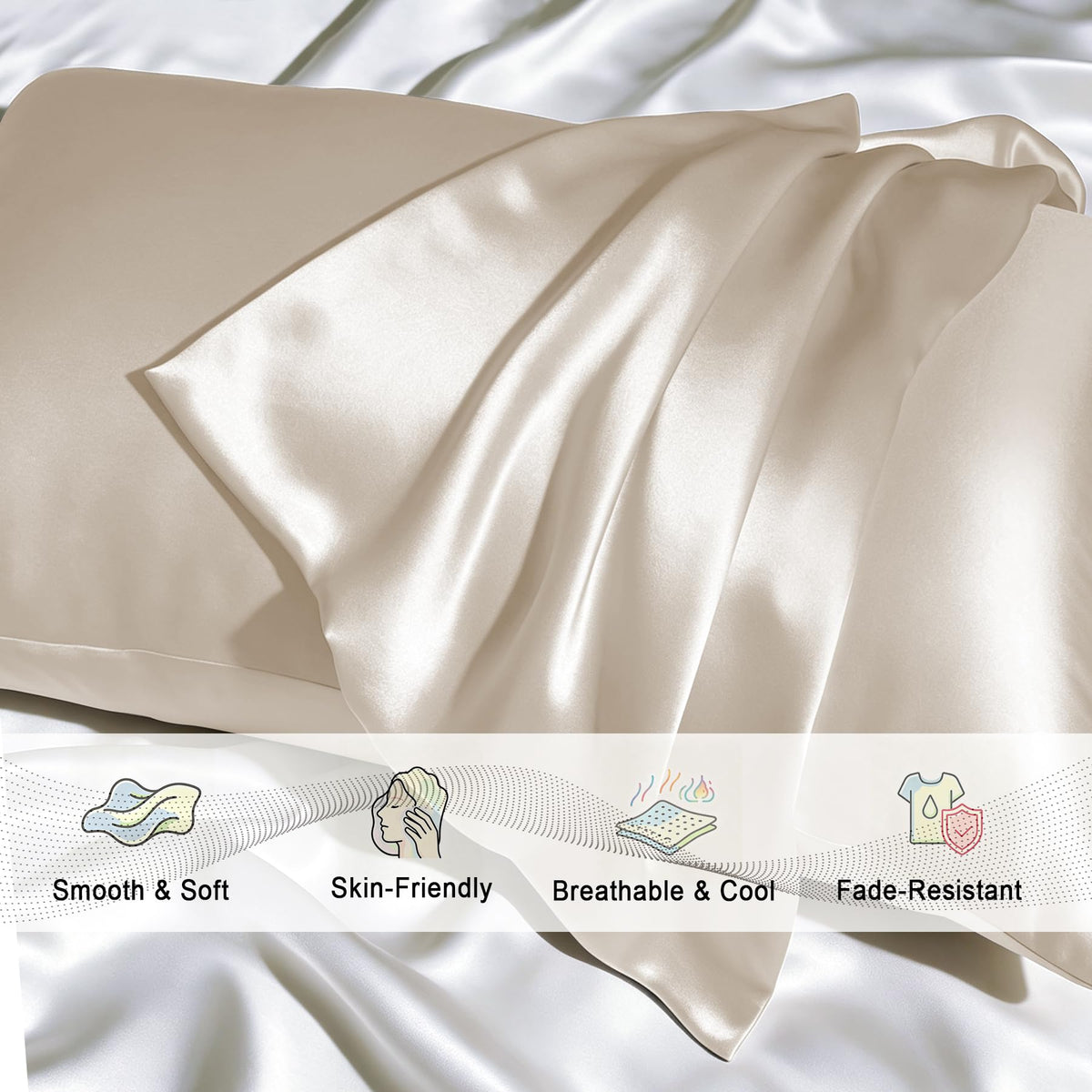 Gabire Mulberry Silk Pillowcases Set of 2, Both Sides Real Silk Pillowcase for Hair and Skin Prevent Acne Pillowcase Organic Silk Pillow case 2 Pack with Hidden Zipper, Navy Blue, Standard (20"×26")