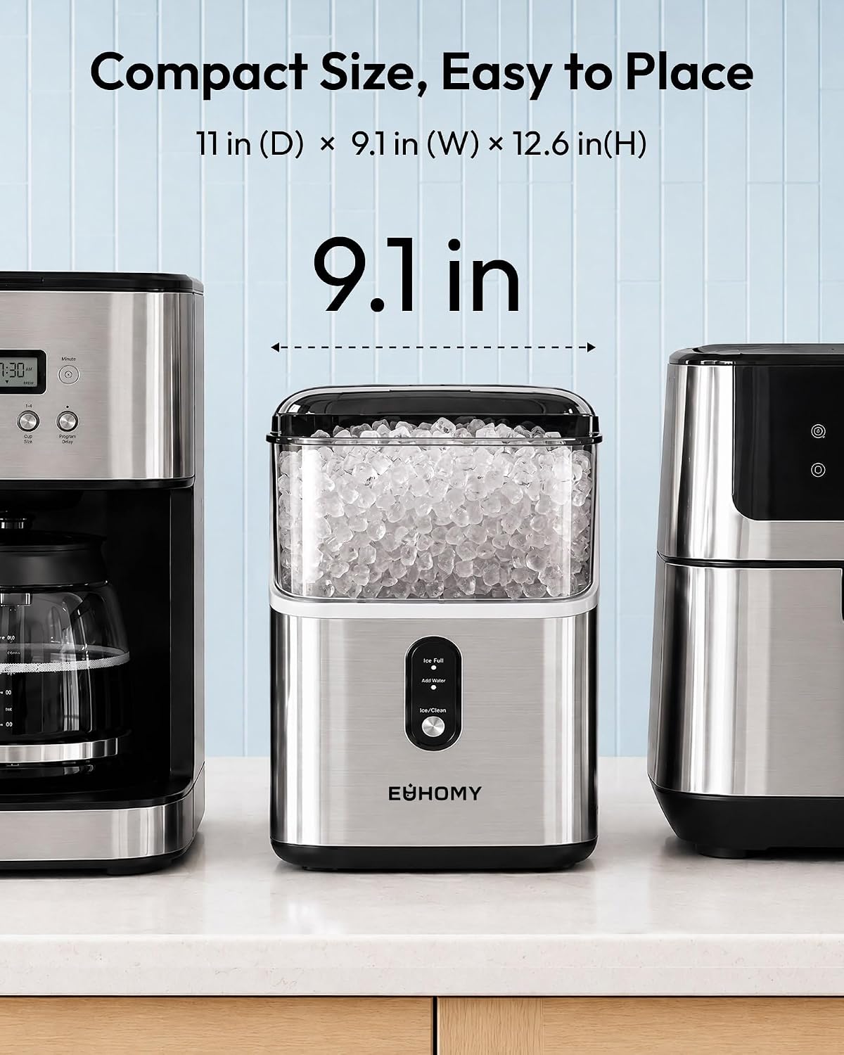 EUHOMY Nugget Ice Maker Countertop, 35lbs/24H, Ready in 7 Mins, Stainless