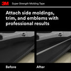 3M Super-Strength Molding Tape, 1/2 in x 15 ft, Double-Sided Adhesive, Permanently Attaches Side Moldings, Trim and Emblems to Interior and Exterior of Vehicles (03614), Gray