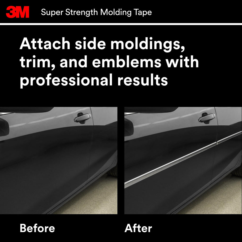 3M Super-Strength Molding Tape, 1/2 in x 15 ft, Double-Sided Adhesive, Permanently Attaches Side Moldings, Trim and Emblems to Interior and Exterior of Vehicles (03614), Gray