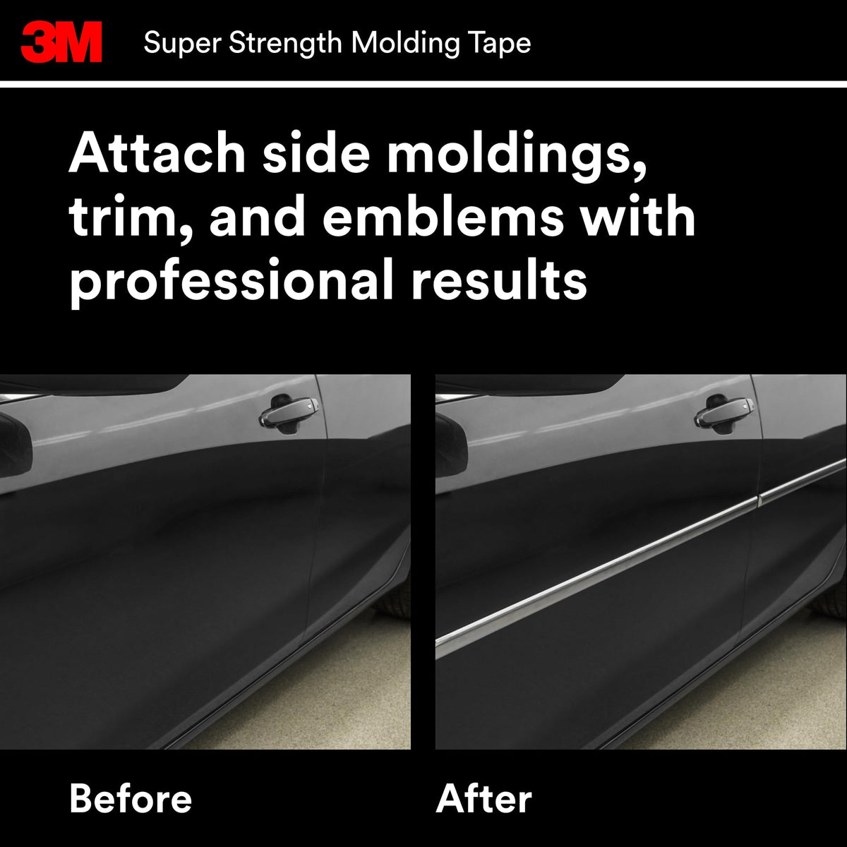 3M Super-Strength Molding Tape, 1/2 in x 15 ft, Double-Sided Adhesive, Permanently Attaches Side Moldings, Trim and Emblems to Interior and Exterior of Vehicles (03614), Gray