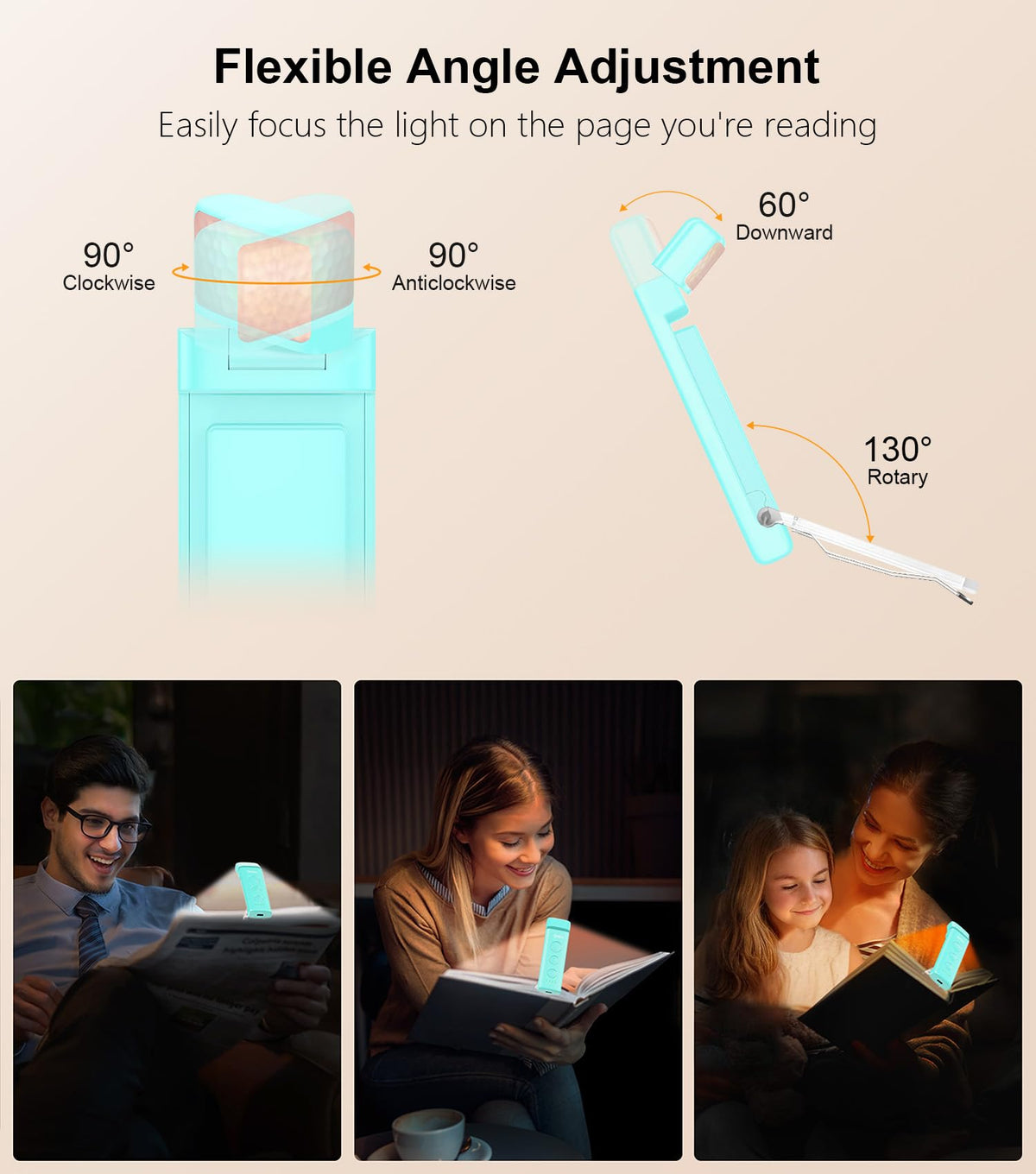 Gritin Book Light Rechargeable, Clip on LED Reading Light for Books in Bed