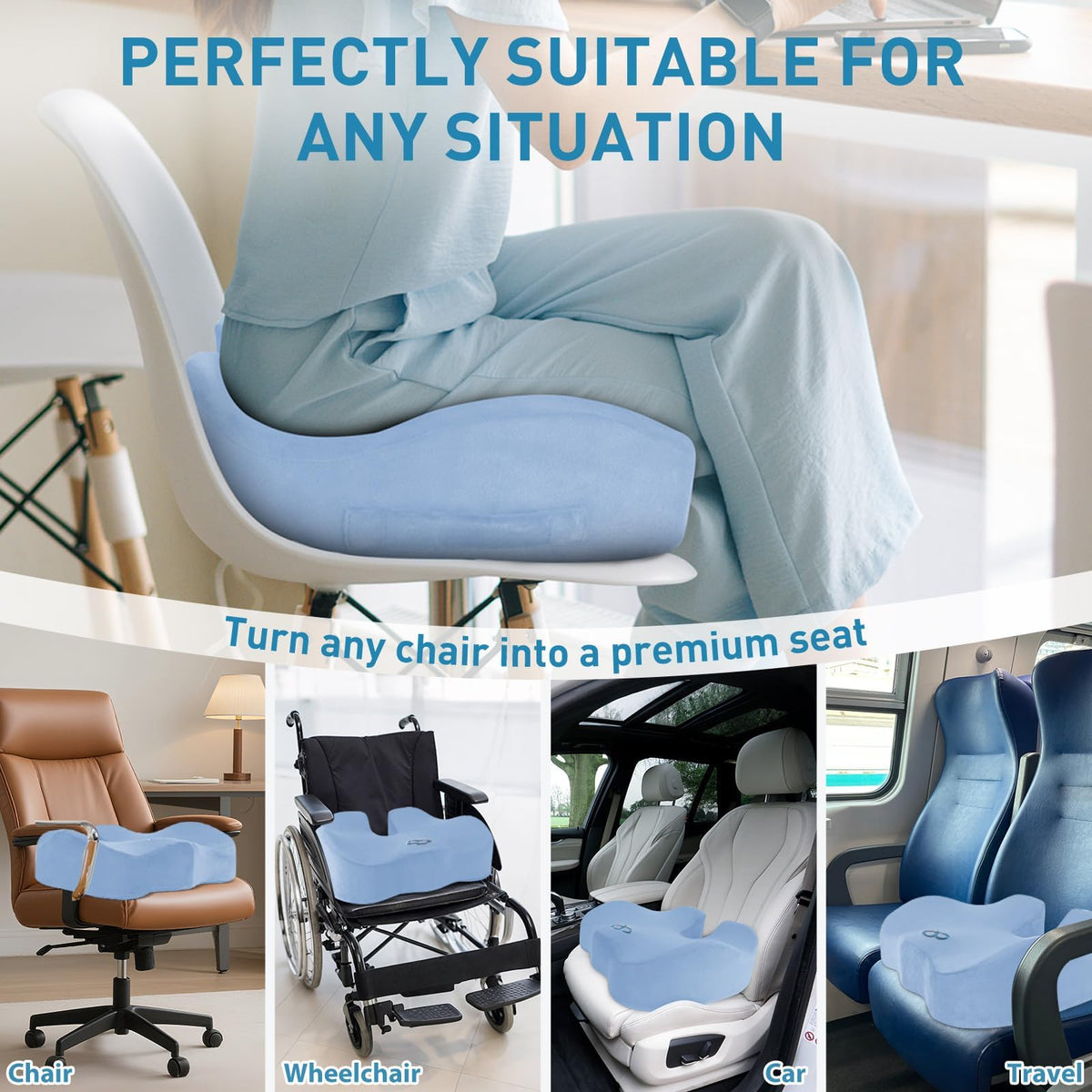 BlissTrends Memory Foam Seat Cushion for Office Chair & Car Seat, Black