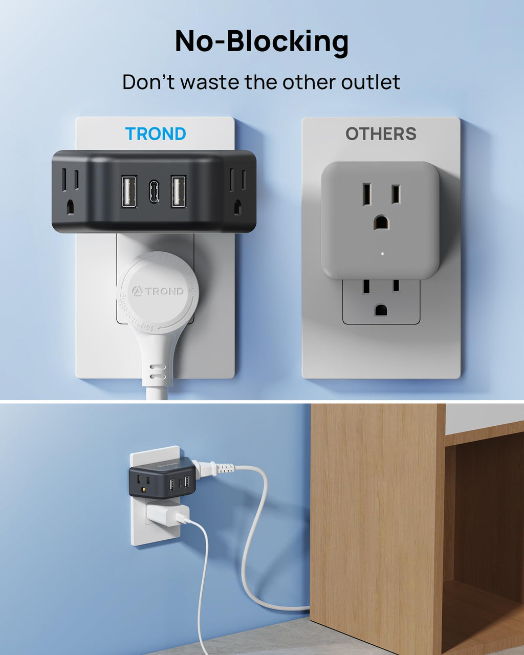 TROND Multi Plug Outlet Extender 2 Pack, Outlet Splitter for Bathroom