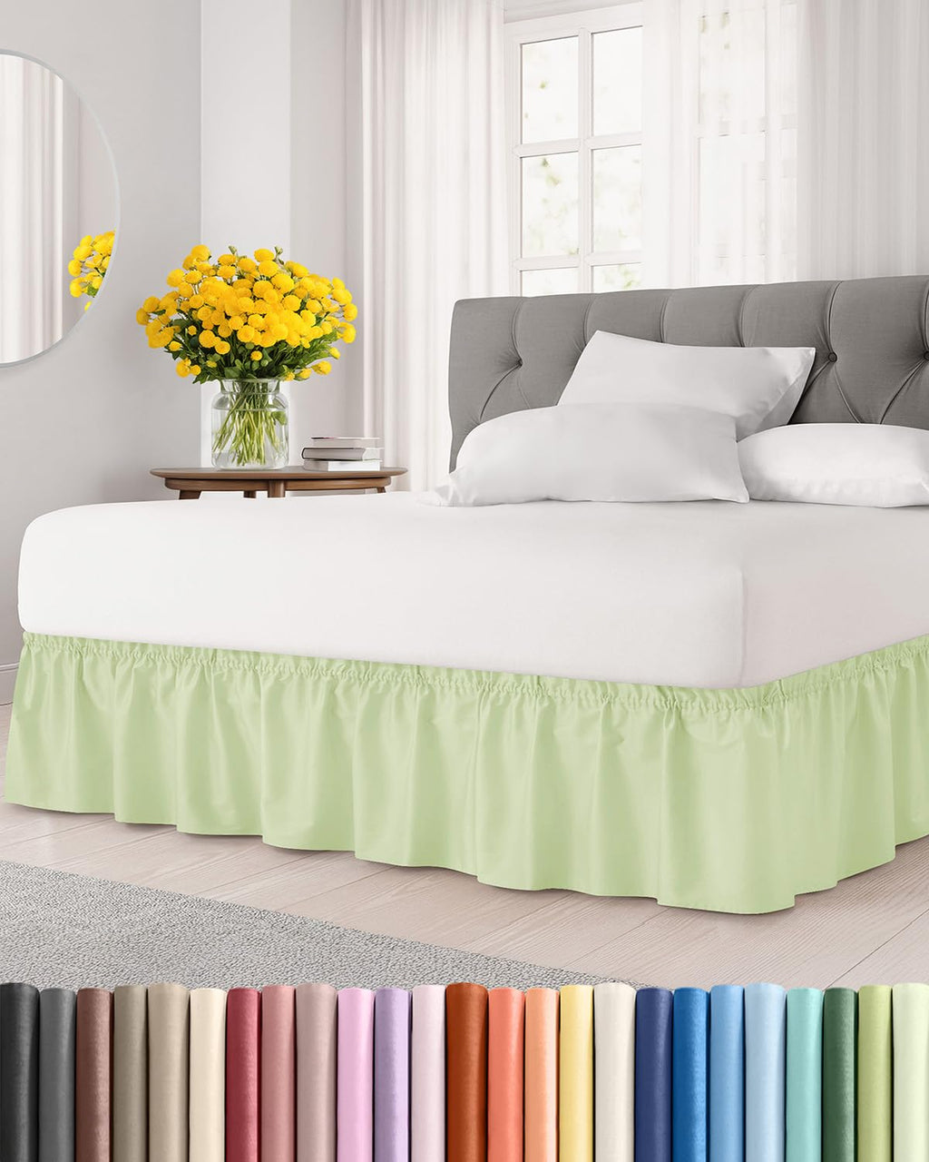 CGK Wrap Around Dust Ruffle Bed Skirt - Full Size, 14" Inch, Light Grey