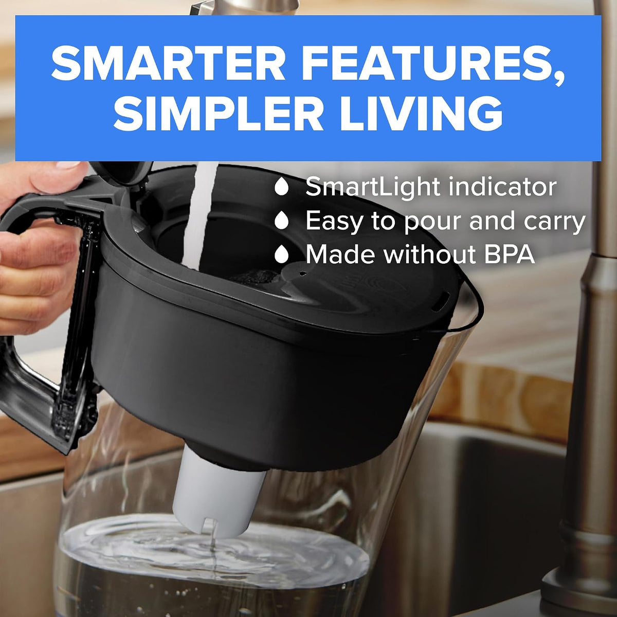 Brita Large 10-Cup Elite Water Filter Pitcher, WQA NSF/ANSI Certified, Reduces 99% of Lead, Microplastics, & 30 Contaminants, BPA-Free, Removes Chlorine Taste & Odor, 1 Filter Included, White